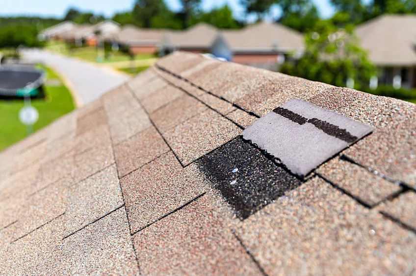 Missing shingles on residential roof